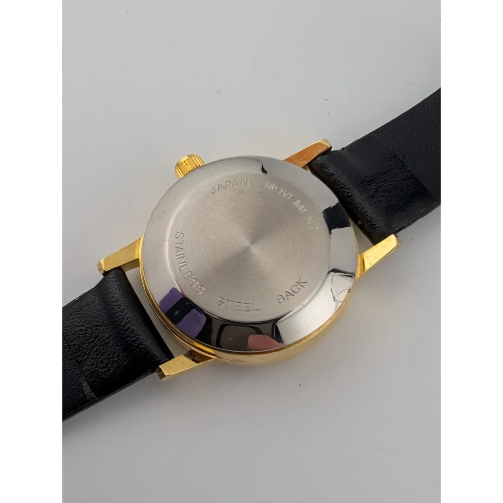 Cherokee Casino Watch Women 24mm‎ Gold Case Black Leather Band- New Battery
